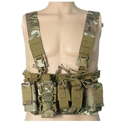Outdoor Hunting Vest Tactical Triple Open-Top Mag Pouch FAST AK AR M4 FAMAS Mag Pouch With Shaped Suspender Shoulder Strap
