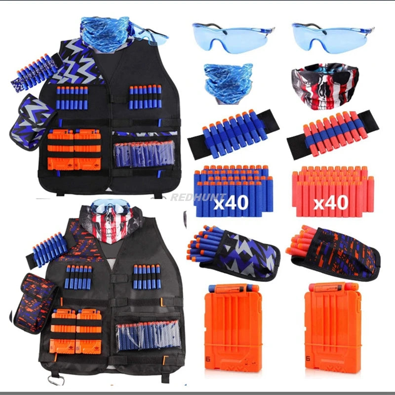 Kids Tactical Vest Kit Boys Girls Hunting Vest Guns N-Strike Elite Series Refill Dart Pouch