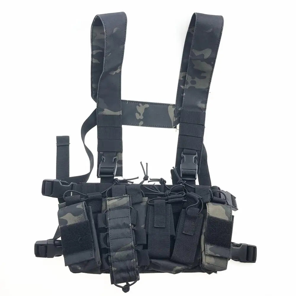 Outdoor Hunting Vest Tactical Triple Open-Top Mag Pouch FAST AK AR M4 FAMAS Mag Pouch With Shaped Suspender Shoulder Strap