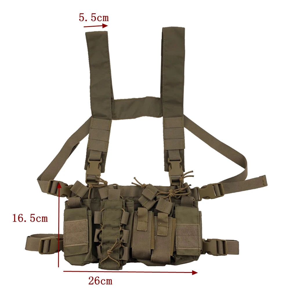 Outdoor Hunting Vest Tactical Triple Open-Top Mag Pouch FAST AK AR M4 FAMAS Mag Pouch With Shaped Suspender Shoulder Strap