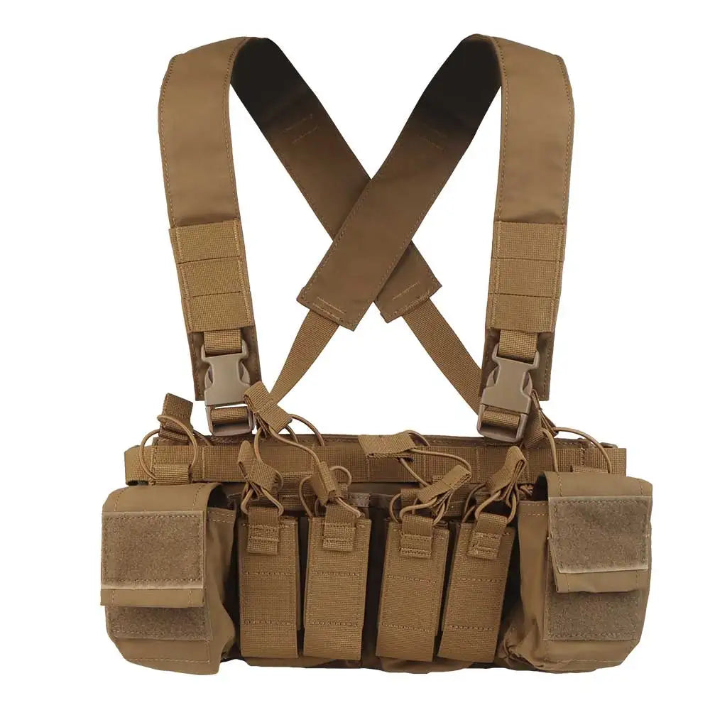 D3CRX Tactical Vest Chest Rig Multi-function Modular Airsoft Wargame Patrol Hunting Gear with 9mm 5.56 Quadruple Magazine Pouch