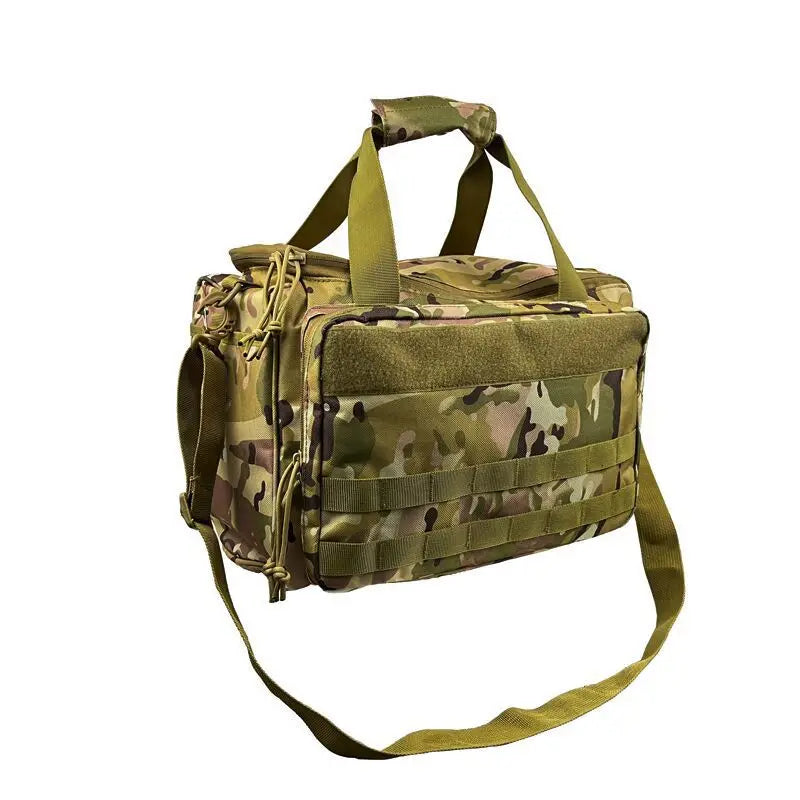 Tactical Range Gun Bag, Multi-Pocket Shoulder Tote with Magazine Pouch MOLLE Holder, Large Capacity Handbag for Outdoor Hunting