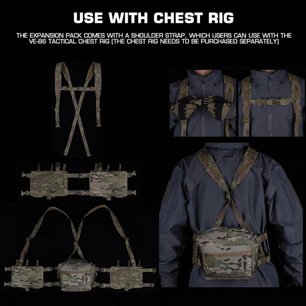 Tactical 34 Alpha Chest Rig SS Style MOLLE System Hunting Chest Vest Carrier (LBV) with Expansion Backpack Alpha Kit Utility Bag