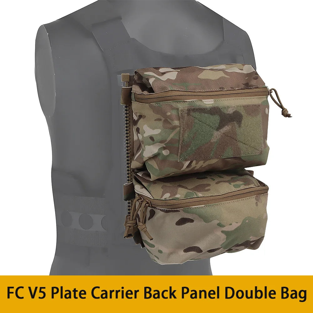 Tactical FCPC V5 Back Panel Double Bag General Purpose Pockets Ferro Style Vest Plate Carrier Accessories Sundries Pouch
