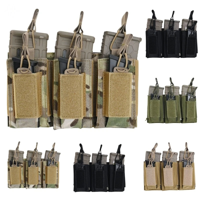 2 Layer MOLLE Tactical Magazine Holder Single Triple Mag Cartridge Pouch For AK M4 M14 M16 AR Outdoor Shooting Hunting Gear