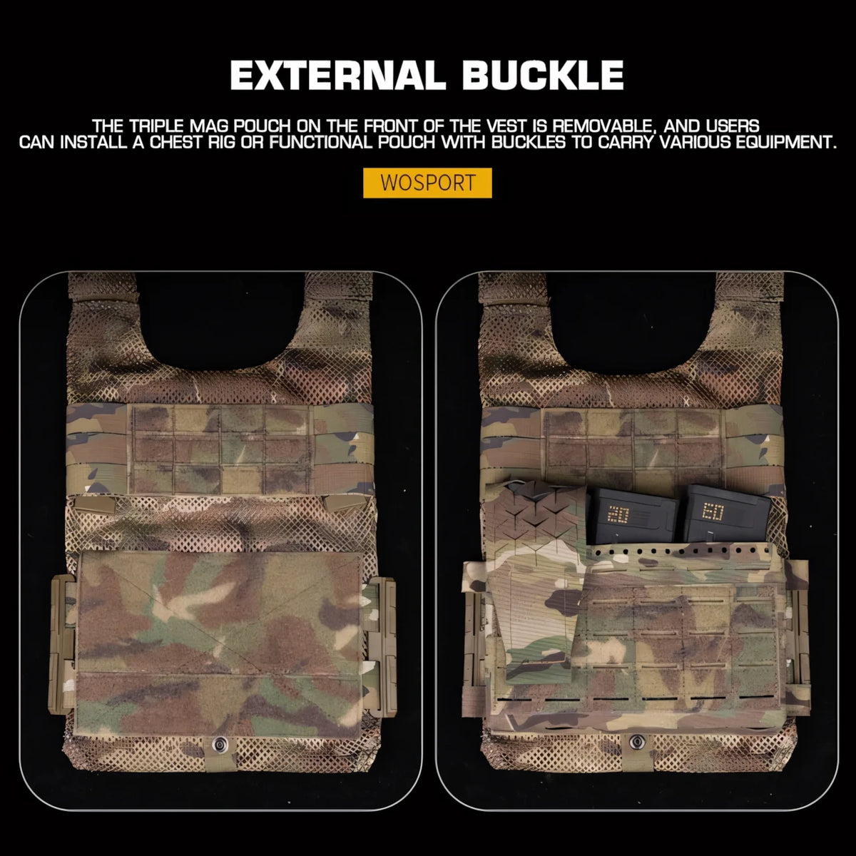 Wosport LV-119 Tactical Vest Maritime Version Triple Magazine Pouch Inner Storage Back Zipper Side Plate Pouches for Airsoft