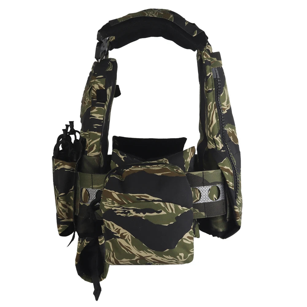 Ferro Style V5 FCPC Plate Carrier Tiger Stripes/Woodland Camouflage Set With IFAK Roll 1 Trauma Pouch,Side Bag,Triple Mag Pouch