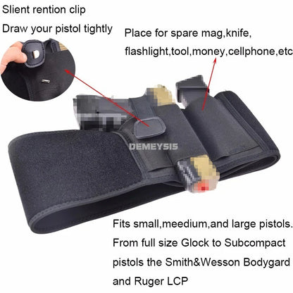 Tactical Belly Band Holster Concealed Carry Pistols Airsoft Right Left Hand Belt Holster for Sig Sauer Walther G19 / 26 / 43