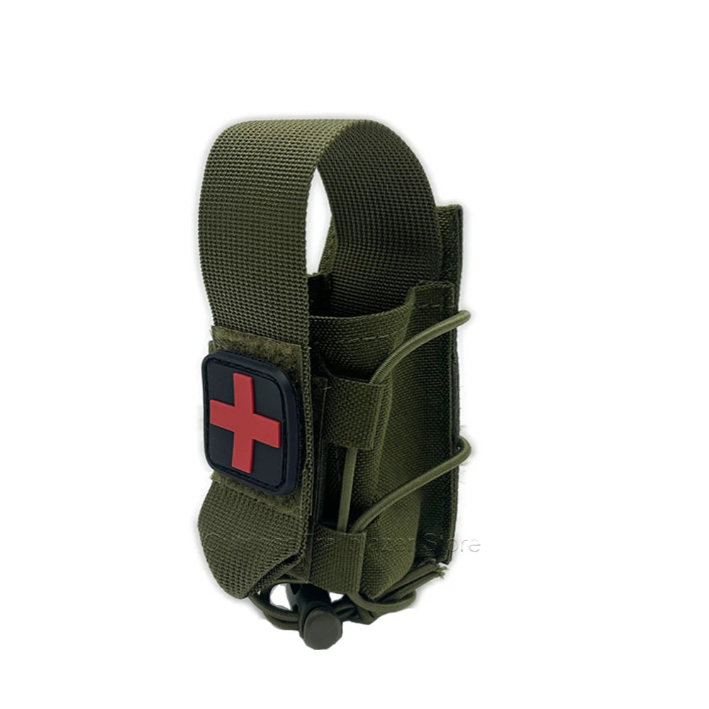 MOLLE Tourniquet Holder IFAK TQ Holder Tactical Medical Pouch Holster First Aid Kit Cross Patch/Bungee Cord EMT EMS