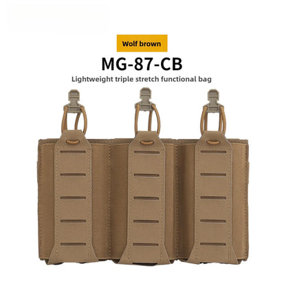 Portable Dual Use Mag Pouch Elastic Triple Holder Fit 5.56 7.62 MOLLE Front Panel Tactical Vest Magazine Storage Bag