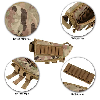 Tactical Muti-functional Hunting Zipper Rifle Buttstock Pack Bag Cheek Pad Rest Shell Mag Ammo Pouch Pocket Magazine Bandolier