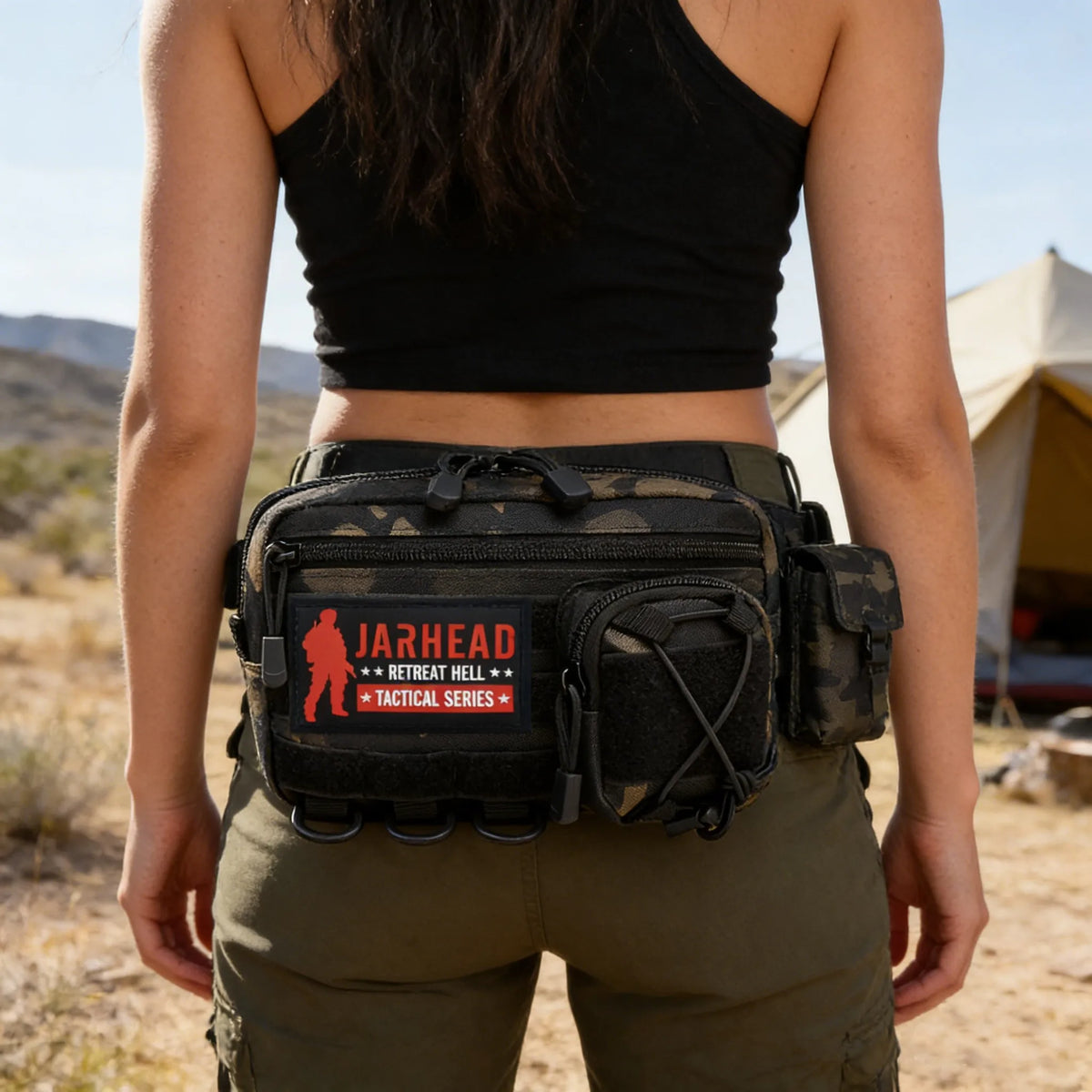 Tactical EDC Molle Waist Bag Utility Belt Pouch with D Ring Patch Panel & Bungee Cord for Hunting Camping Outdoor Hiking Travel