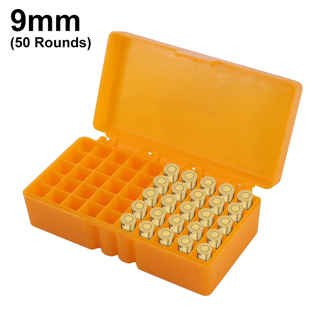 50/100-Round 9mm Pistol Ammo Storage Box 50/100-Grid PP Lockable Case for Shooting Hunting Outdoor Accessories Gift