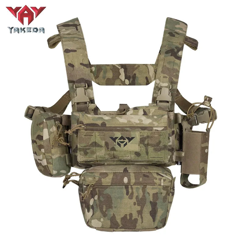 YAKEDA Lightweight Chest Rig Molle Tactical Vest Belly Bib Pocket 500D Quick Release Outdoor CS Training Combat Military Gear