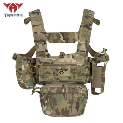 YAKEDA Lightweight Chest Rig Molle Tactical Vest Belly Bib Pocket 500D Quick Release Outdoor CS Training Combat Military Gear