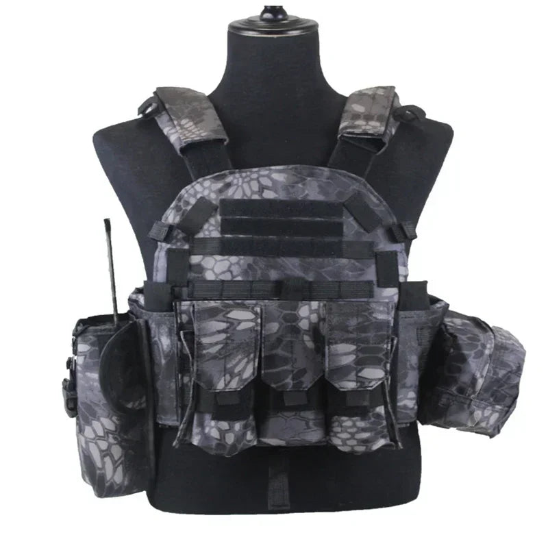 6094 Camouflage Plate Carrier Vest Multi-Functional Tactical Hunting Vest Adjustable Men Combat Equipment for Outdoor Cycling