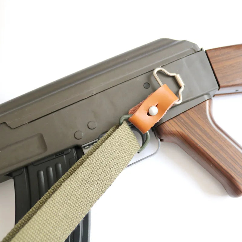 Tactical Rifle Sling Canvas Leather AK47 AK74 Sling Adjustable Gun Strap with Leather Ends for Hunting Shooting