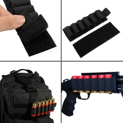 Hunting accessories: 6-loop shotgun stock shell holder, 12-gauge cartridge bag, rifle stock, bullet carrier, Velcro