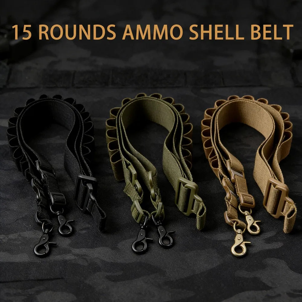 15 Rounds Ammo Shell Belt Rifle 12 Gauge Pouch 2 Point Sling Holster Shoulder Strap Outdoor Hunting Accessories