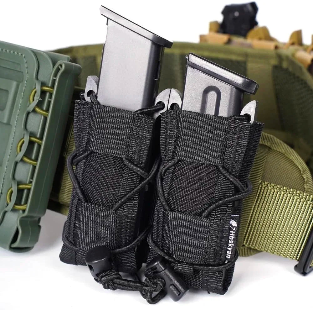 Tactical Molle Double Magazine Pouch Universal .45 9mm for Airsoft 9mm/.40 Calibers 45acp Double-Layer Mag Holder 500D Nylon Qu