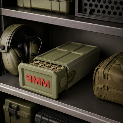 9mm Pull-Out Ammunition Storage Box Tactical Style Desktop Bullet Organizer Shooting Range Portable Gear Storage Box