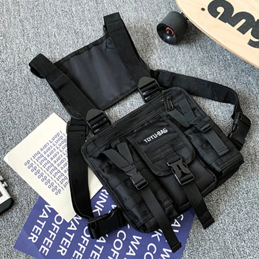Molle Shoulder Vest Bags Oxford Cloth Vest Chest Bags Adjustable Multiple Pockets Lightweight for Hiking Travel Cycling