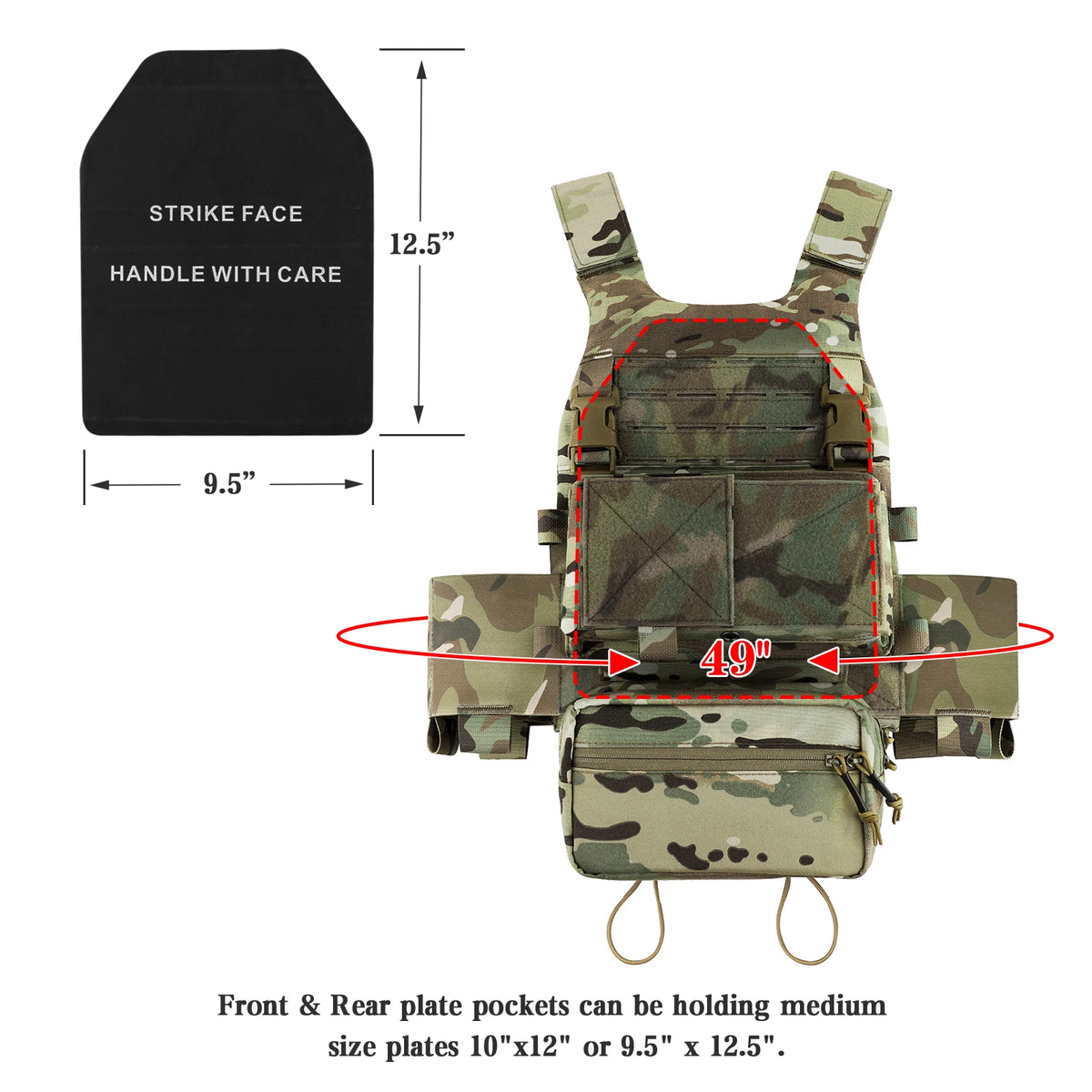 KRYDEX Tactical Vest Low Vis Slick Armor Plate Carrier w/ 5.56 7.62 Mag Pouch Drop Pouch MK3 Micro Fight Chassis Hunting Vest