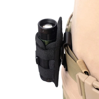 Tactical Flashlight Pouch Holster with Rotatable Holder And Belt Clip - 360 Degree Carabiner Reel Clip for Tactical Torch Carry