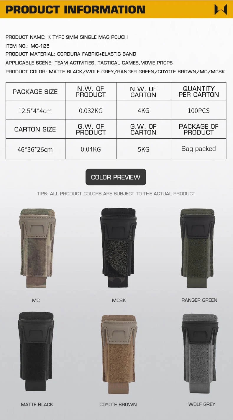 Agilite Style 9mm Pistol Mag Pouch, K-Type Quick Release MOLLE Holster with Protective Flap for Airsoft Hunting