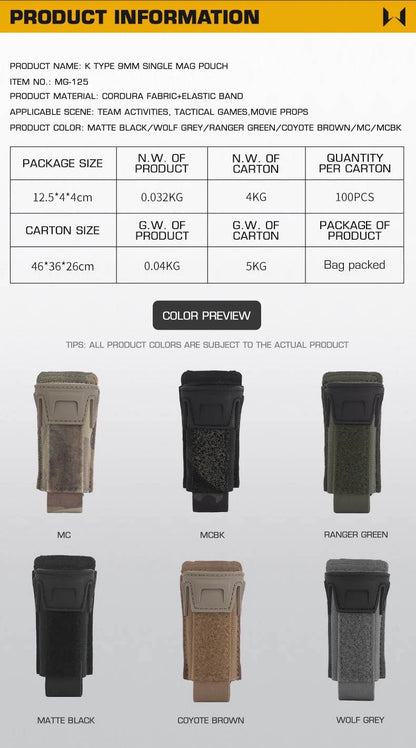 Agilite Style 9mm Pistol Mag Pouch, K-Type Quick Release MOLLE Holster with Protective Flap for Airsoft Hunting