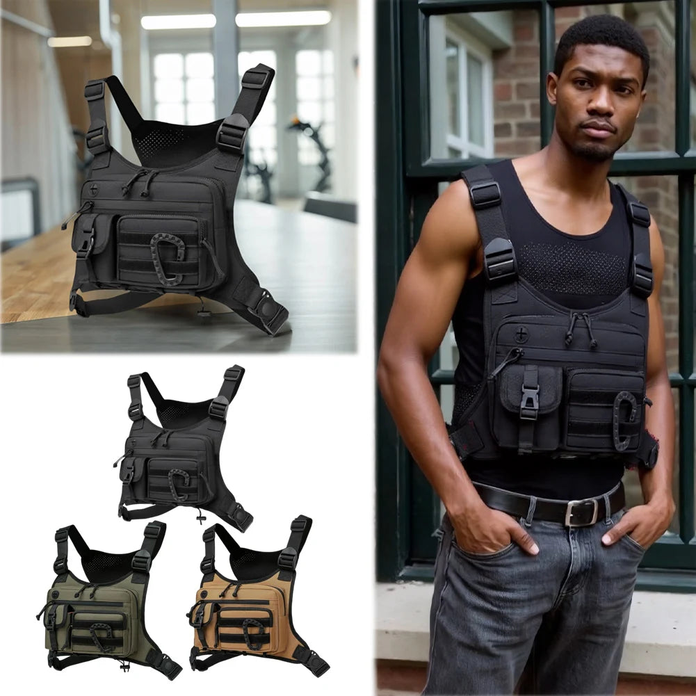Outdoor Sports Chest Bag Multi Pocket Trendy Functional Backpack Adjustable Strap Multifunctional Vest Chest Bag Work Backpack