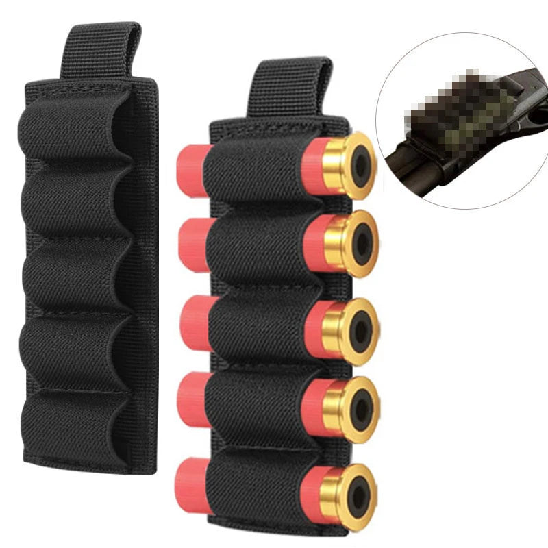 5 Round 12GA Shotgun Shell Holder Separate Hook and Loop Ammo Carrier Shotshell Pouch for Hunting Shooting Accessory