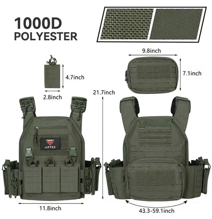 Tactical Vest Paintball Plate Holder 1000D Fabric Quick Releaseable Plate Carrier Laser Cut Platewith Triple Magazine Pouch