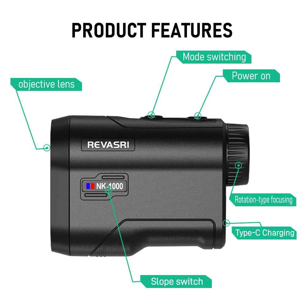 REVASRI 600/1000M Golf Laser Rangefinder with Slope Compensation Flag Lock Vibration Type-C Rechargeable for Golfing