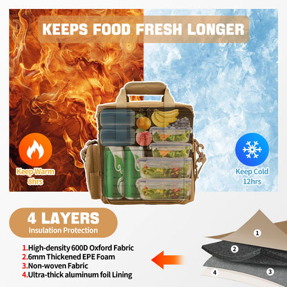 Tactical Lunch Bag for Men's Heavy Duty Lunch Box Leakproof Insulated Durable Thermal Cooler Bag Adult Meal Camping Picnic Pail