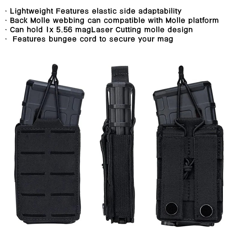 Outdoor MOLLE 5.56 Single Mag Pouch for M4 M16 Magazines Holder Open-Top Mag Carrier Multi-functional Accessory Bag