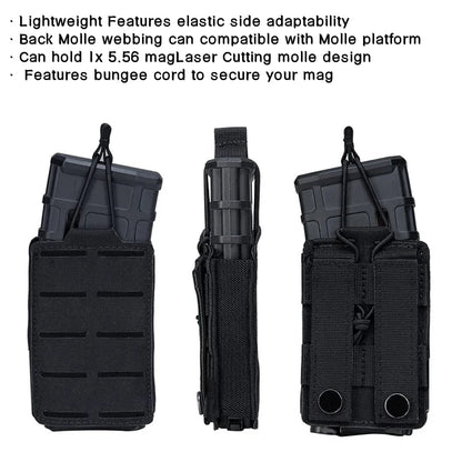 Outdoor MOLLE 5.56 Single Mag Pouch for M4 M16 Magazines Holder Open-Top Mag Carrier Multi-functional Accessory Bag