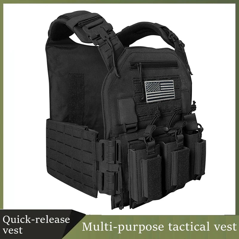 Wear-resistant Quick-Release Laser-Cut MOLLE System Outdoor Hunting Training Tactical Vest Made of Nylon Material