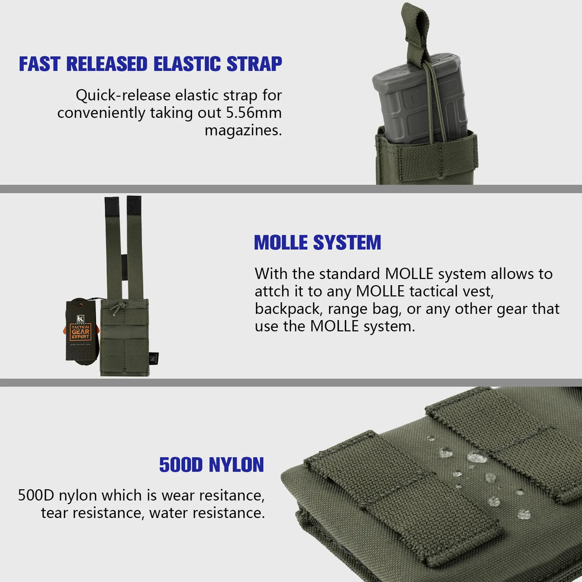 KRYDEX Tactical 5.56 MOLLE Magazines Pouch Single Open-Top Mag Pouch for M4 M16 AR 15 Hunting Accessories