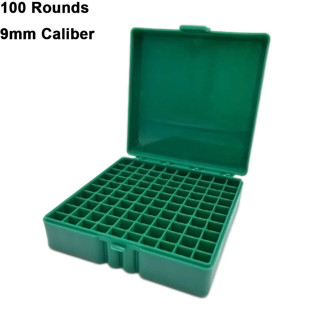 50/100 Rounds Bullet Box Gun Cartridge Shell Holder Portable Ammunition Box Flip-Top for 9mm .223 .38 Ammo Hunting Accessories