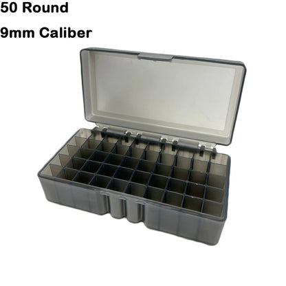 50/100 Rounds Bullet Box Gun Cartridge Shell Holder Portable Ammunition Box Flip-Top for 9mm .223 .38 Ammo Hunting Accessories