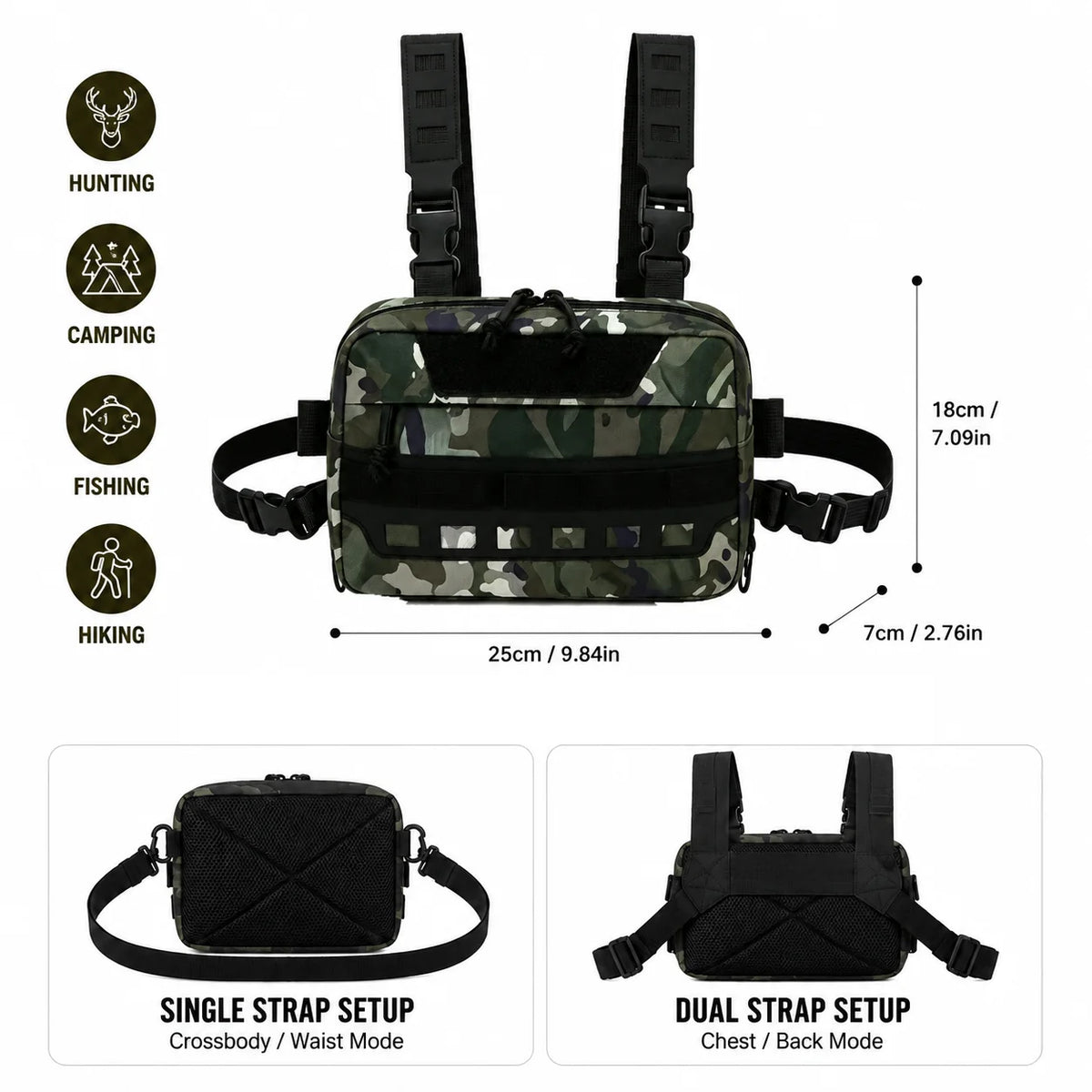 Tactical Bag MOLLE Hunting Chest Bag Fishing Pack Waist Bag Hunting Hiking Camping Outdoor Sports
