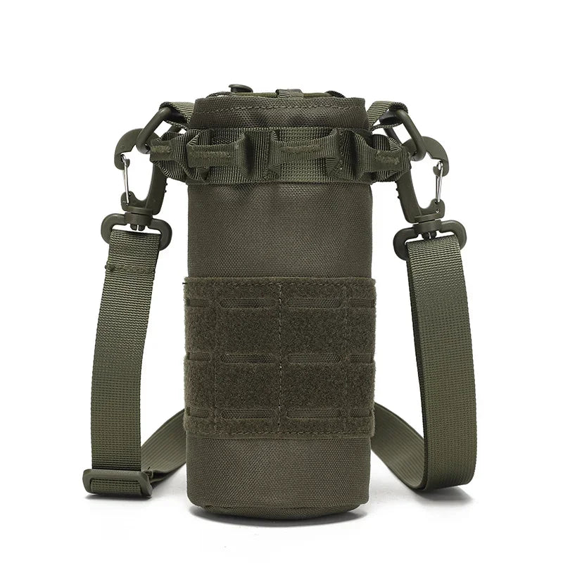 Tactical Molle Water Bottle Pouch Bag with Rawstring Open Top Shoulder Strap Camping Hiking Water Bottle Pouch Hydration Carrier