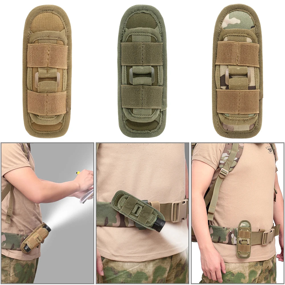 Outdoor Sport Hunting Pouch Nylon Black 360 Degree Rotatable Flashlight Bags