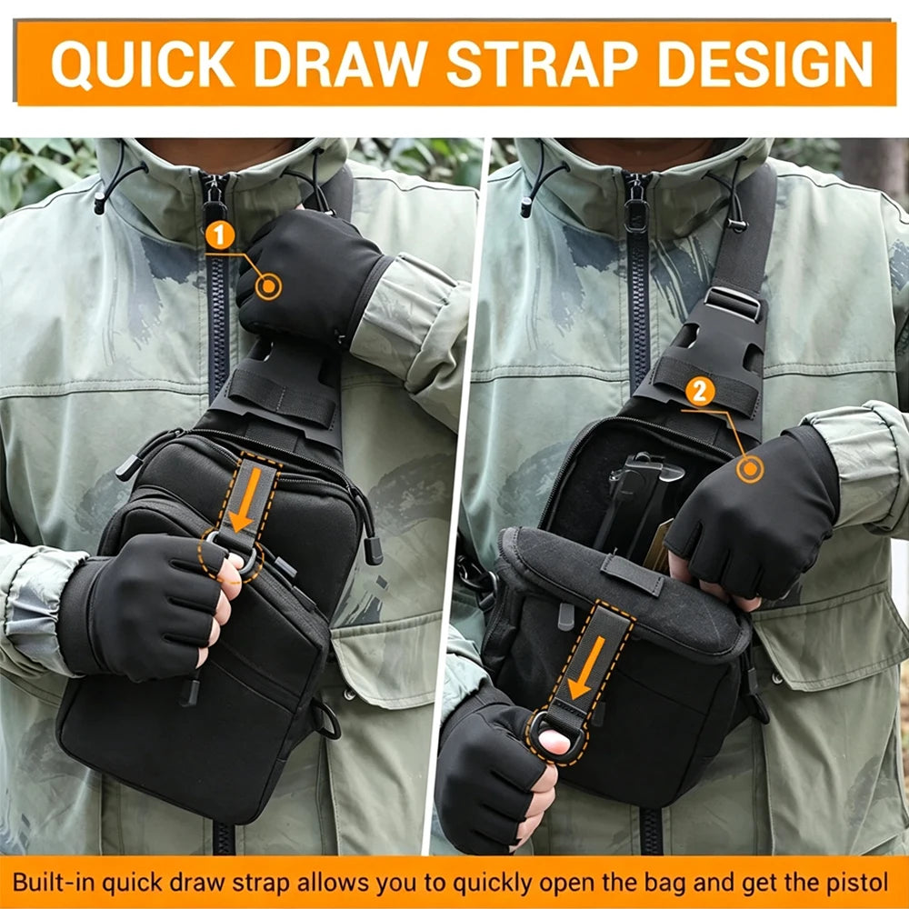 Tactical Pistol Gun Bag Concealed Carry Gun Storage Pouch with Gun Holster Crossbody Shoulder Gun Bag EDC Tool Pouch Chest Bag
