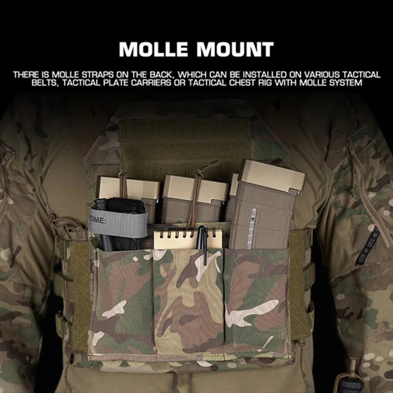 Triple Elastic Magazine Pouch Multi Caliber MOLLE Panel for 5.56 7.62 Airsoft Ammo Storage Lightweight Design