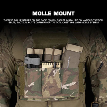 Triple Elastic Magazine Pouch Multi Caliber MOLLE Panel for 5.56 7.62 Airsoft Ammo Storage Lightweight Design