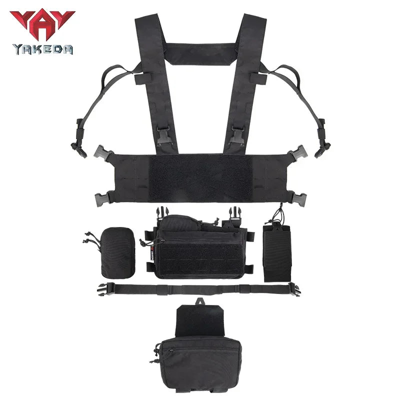 YAKEDA Lightweight Chest Rig Molle Tactical Vest Belly Bib Pocket 500D Quick Release Outdoor CS Training Combat Military Gear