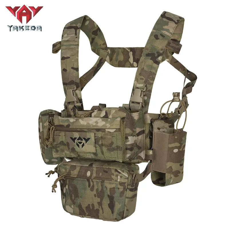 YAKEDA Tactical Vest Chest Rig: Durable 1000D Polyester with 5.56/7.62 Mag, Pistol Holder, Wing Pouch, and Molle Dangler Pouch