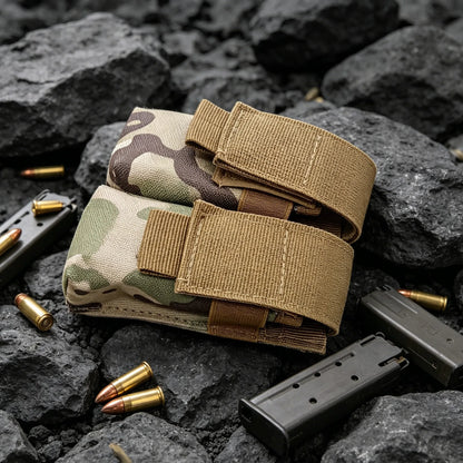 MOLLE Tactical Double Mag Pouch Portable Adjustable 9mm Magazine Holder for Hunting Shooting Vest Sports Outdoor